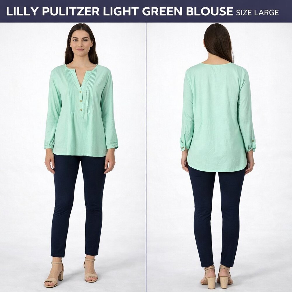 Lilly Pulitzer Light Green Blouse with Gold Buttons Size L